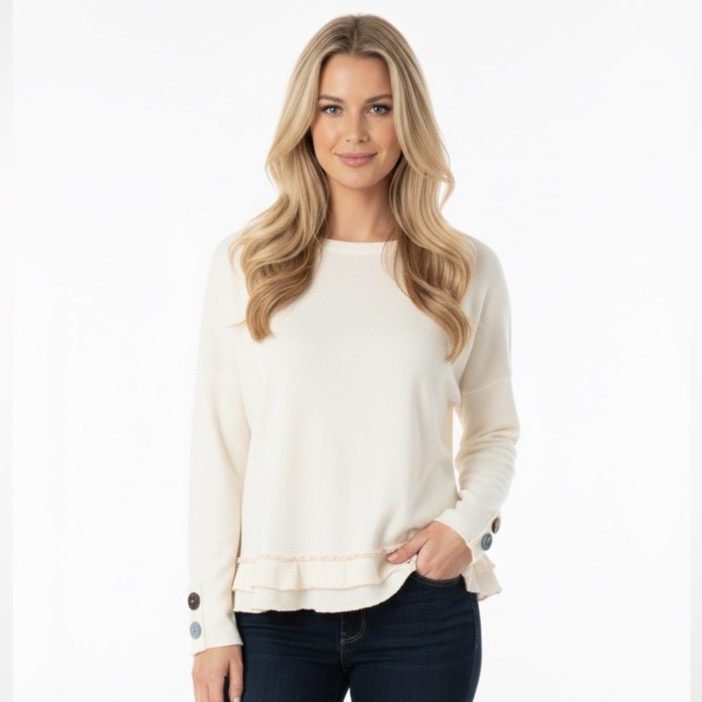 Neon Buddha size small cream boho ruffle top